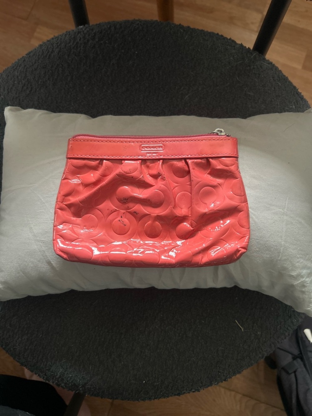 Coach Coral Patent Signature Wristlet Pouch